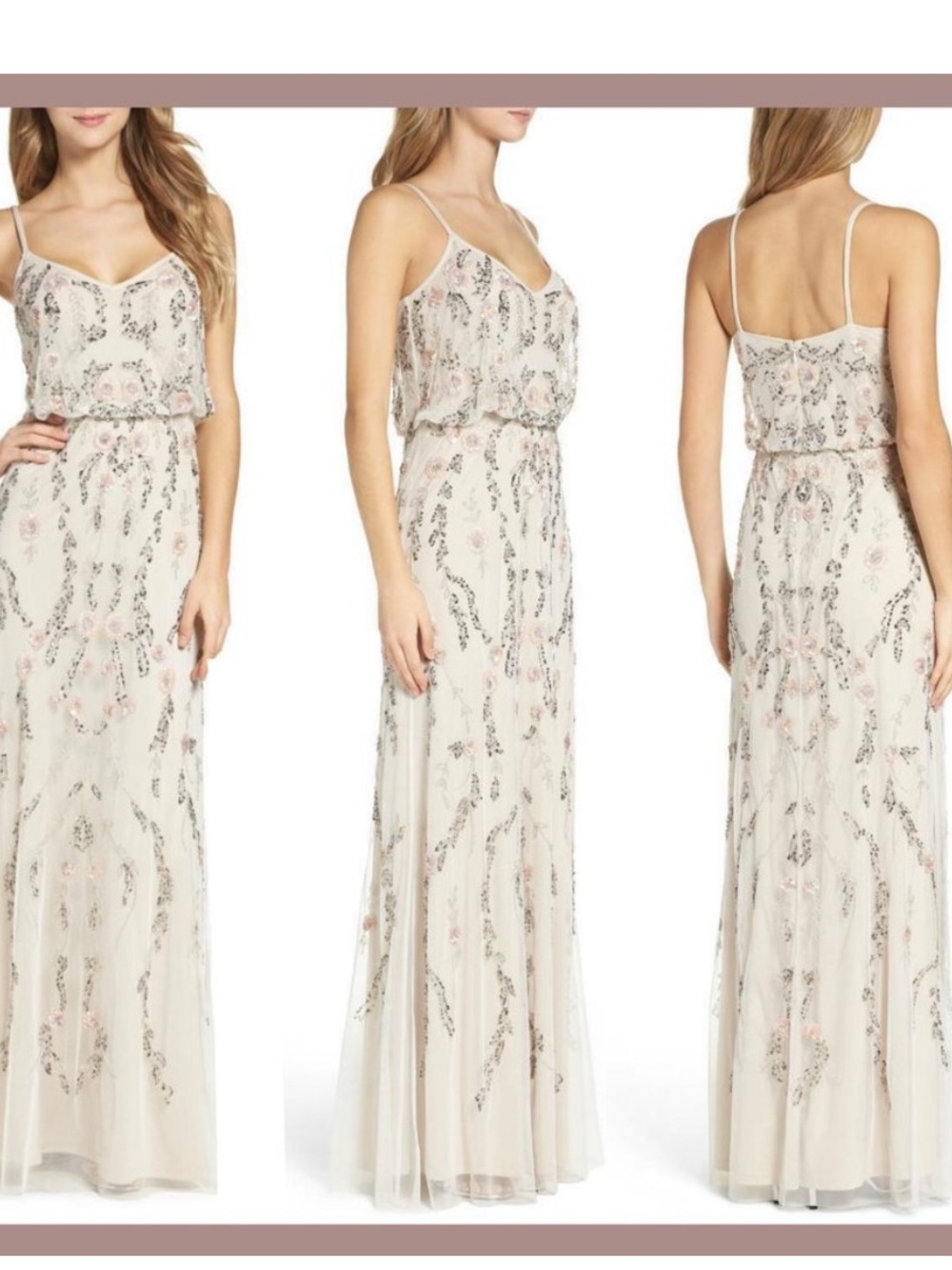NWT Adrianna Papell Beaded Blouson Full Length Dress Size 4 Holiday Party Bridal